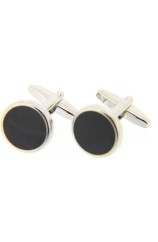 Soprano Black Enamel Round Cufflinks With Swivel Fitting