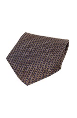 Soprano Burnt Orange Diamond Link Pattern on Navy Ground Silk Pocket Square