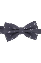 Soprano Charcoal Tear Drop Feather Paisley Woven Silk Bow Tie