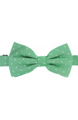 Soprano Cream Pin Dot Fashionable Woven Silk Bow Tie On Green Ground