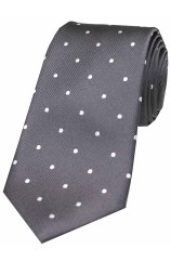 Soprano Dark Charcoal and White Polka Dot Silk Tie