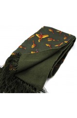 Soprano Green Flying Pheasants Silk with Wool backing Scarf 