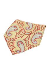 Soprano Large Edwardian Paisley on Gold and Red Ground Silk Pocket Square