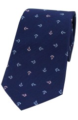 Soprano Light Blue and Pink Boat Anchors on Navy Ground Silk Tie