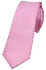 Soprano Light Pink and White Pin Dot Thin Silk Tie