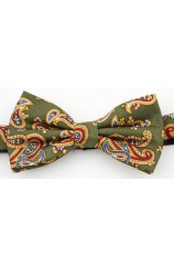 Soprano Moss Green Luxury Printed Silk Edwardian Paisley Bow Tie
