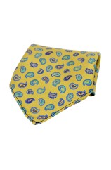 Soprano Multicoloured Teardrop Paisley on Gold Ground Silk Pocket Square