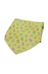 Soprano Multicoloured Teardrop Paisley on Lime Green Ground Silk Pocket Square