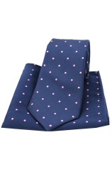 Soprano Navy and Pink Polka Dot Silk Tie and Pocket Square
