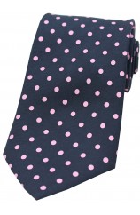 Soprano Navy and Pink Polka Dots Mens Printed Silk Tie