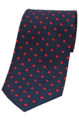 Soprano Navy with Red Polka Dots Printed Silk Tie