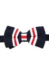 Soprano Pre-tied Navy White and Red Striped Knitted Polyester Bow Tie