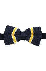 Soprano Pre-tied Navy Yellow White Striped Knitted Polyester Bow Tie