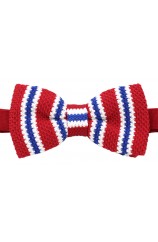 Soprano Pre-tied Red Blue and White Striped Knitted Polyester Bow Tie