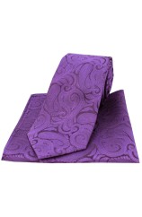 Purple Paisley Silk Tie and Pocket Square