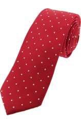 Soprano Red and White Pin Dot Thin Silk Tie