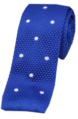 Soprano Royal Blue and White Polka Dot Thin Knitted Polyester Tie