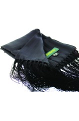 Soprano Silk Black Evening Scarf With Tassel Trim