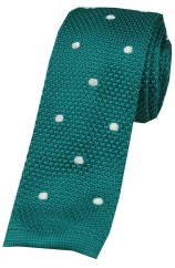 Soprano Teal and White Polka Dot Thin Knitted Polyester Tie