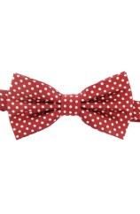 Soprano White Polka Dot Woven Silk Bow Tie On Red Ground